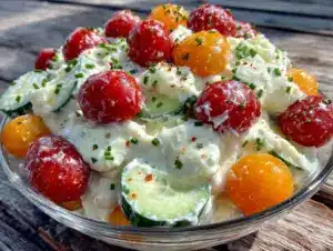 fresh creamy ranch cucumber tomato salad - featured image