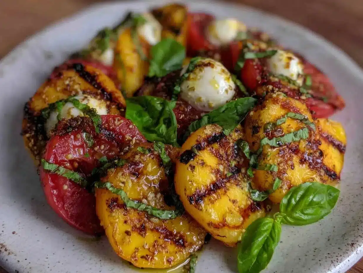 fresh grilled peach caprese salad preparation steps