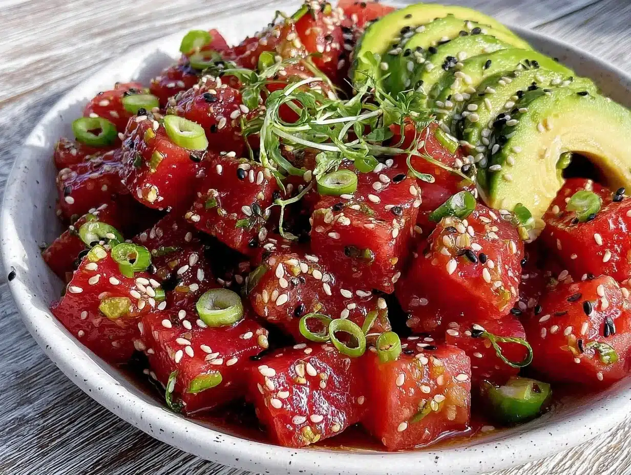 fresh watermelon poke bowl preparation steps