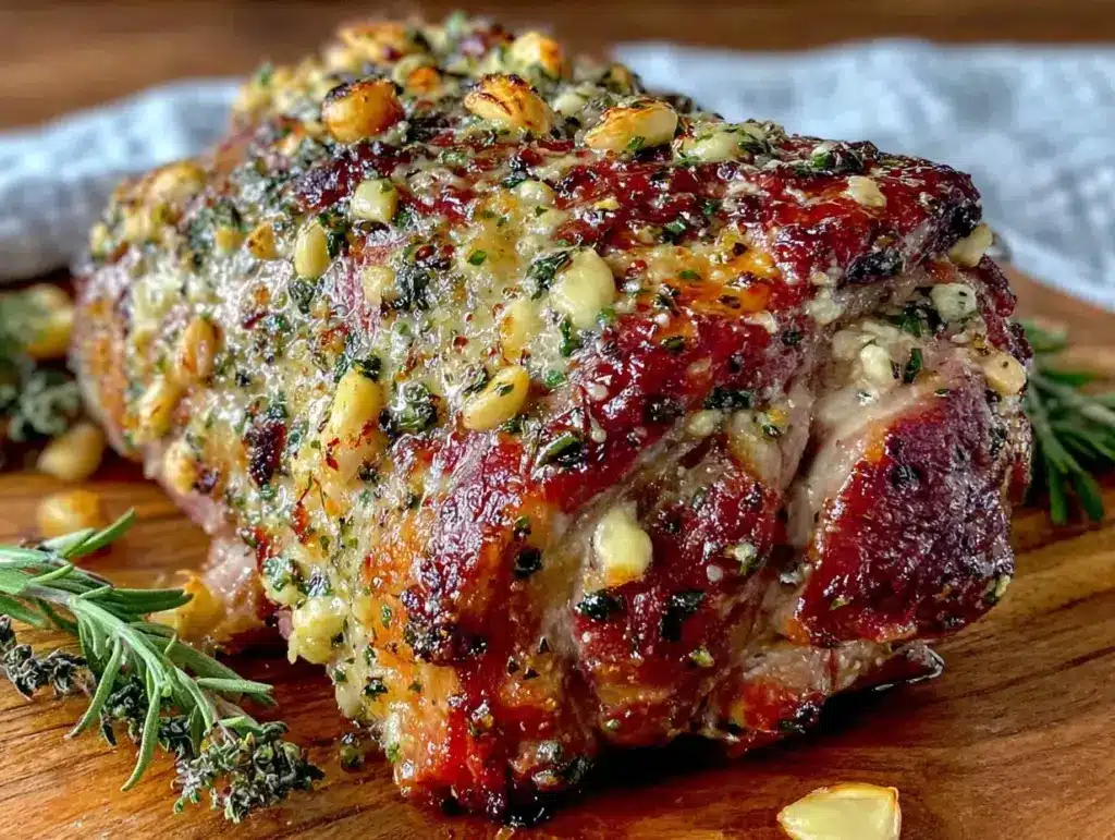 garlic herb butter roasted leg of lamb - featured image