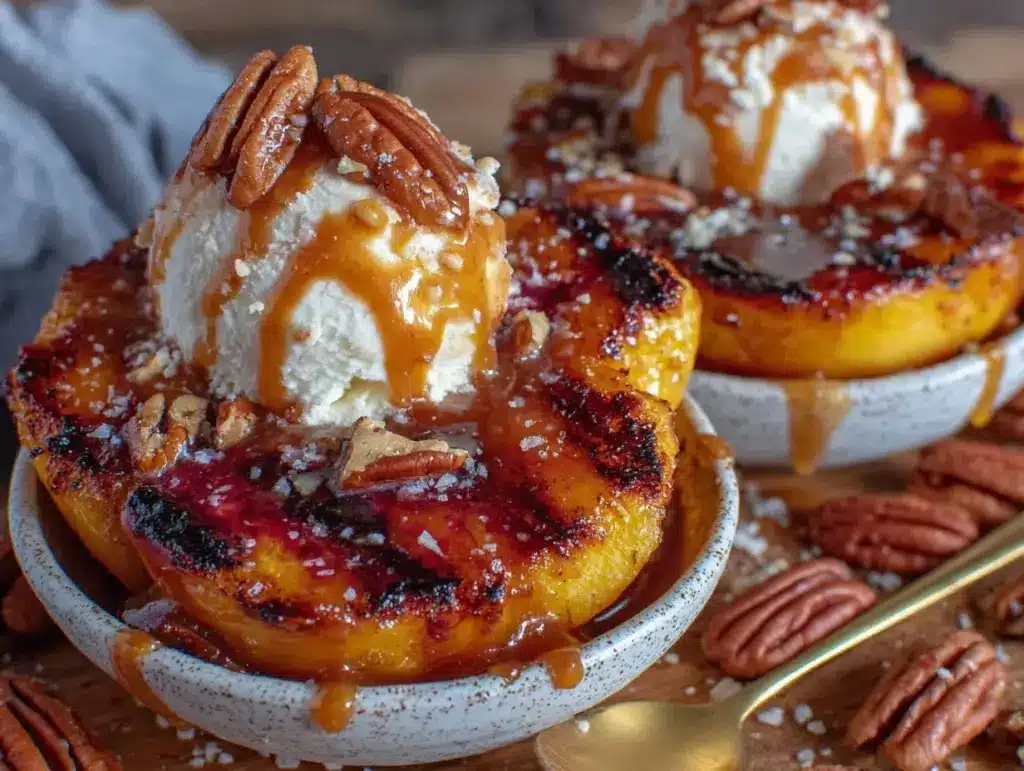 grilled peach sundaes - featured image