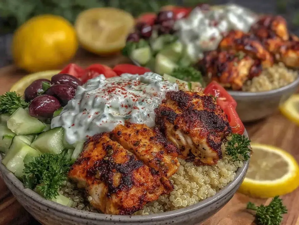 healthy greek chicken meal prep bowls - featured image