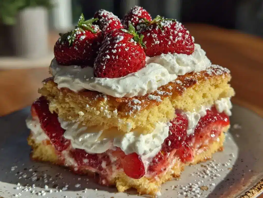 heart-shaped strawberry shortcake stack - featured image
