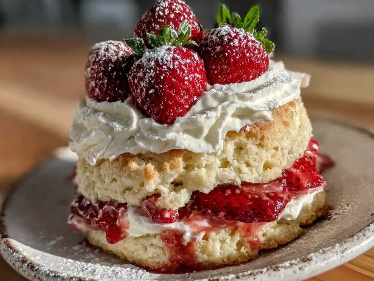 heart-shaped strawberry shortcake stack preparation steps