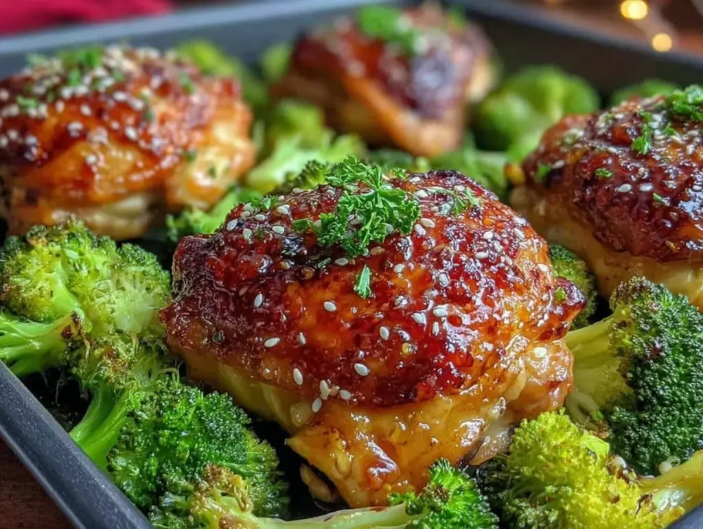 honey garlic chicken and broccoli sheet pan dinner - featured image