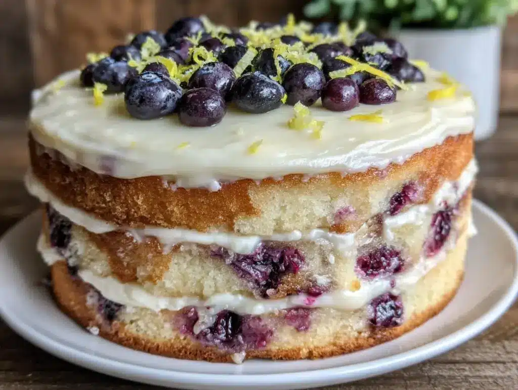 moist lemon blueberry layer cake - featured image