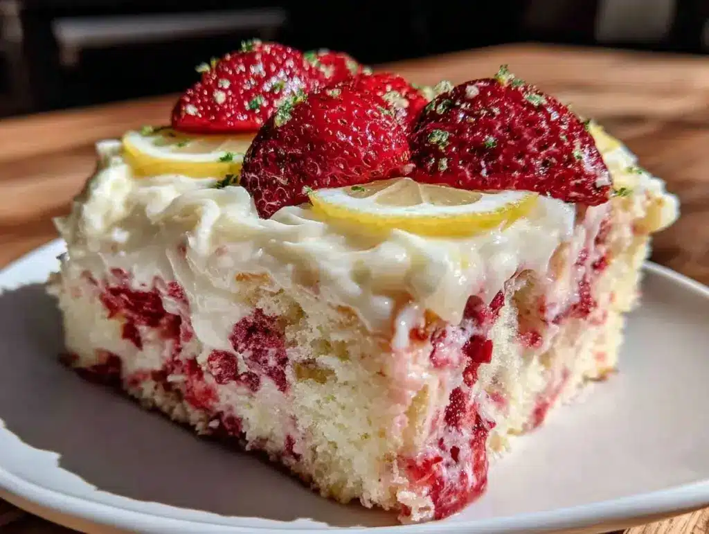 moist strawberry lemonade cake - featured image