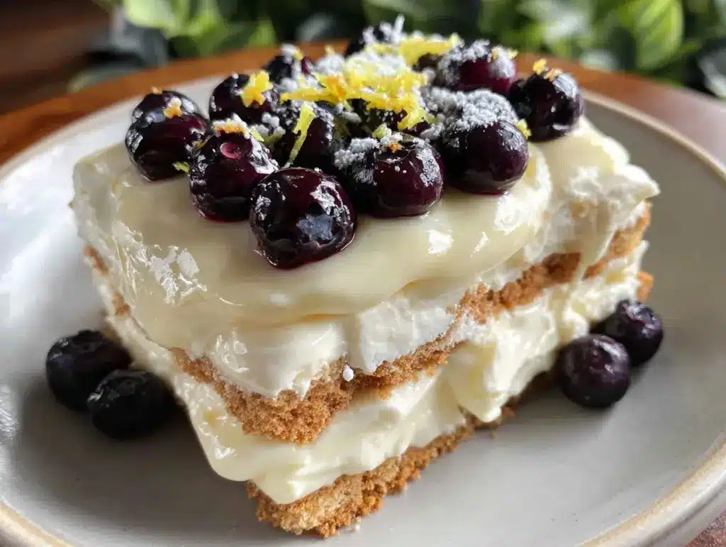 no bake lemon blueberry icebox cake - featured image