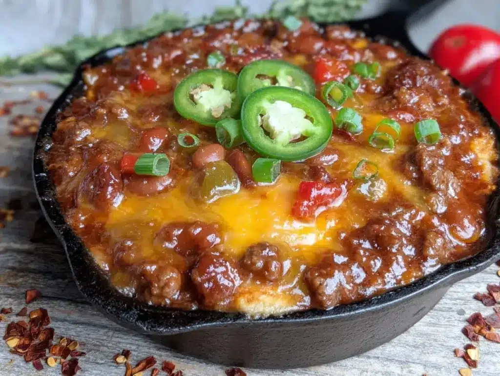 one-skillet cowboy beef and bean bake - featured image