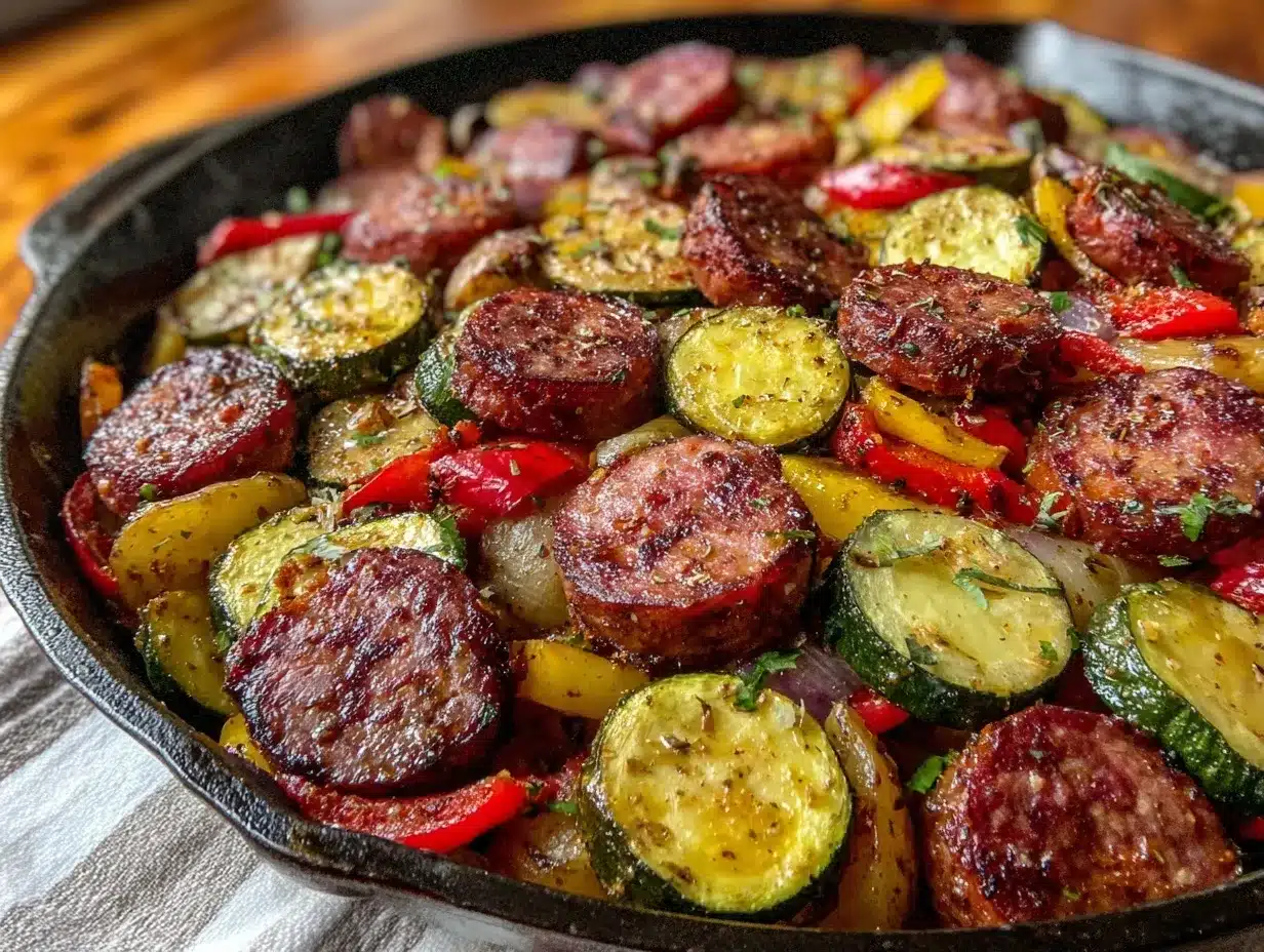 one-skillet summer sausage and veggie bake preparation steps