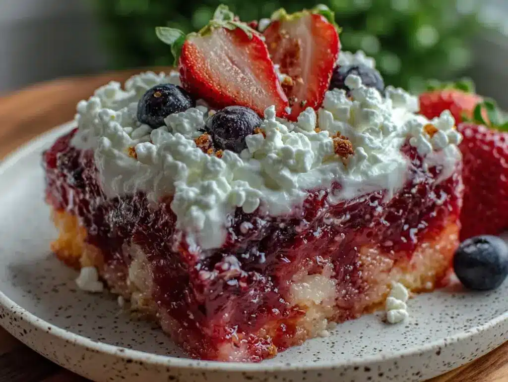 patriotic red white and blue poke cake - featured image