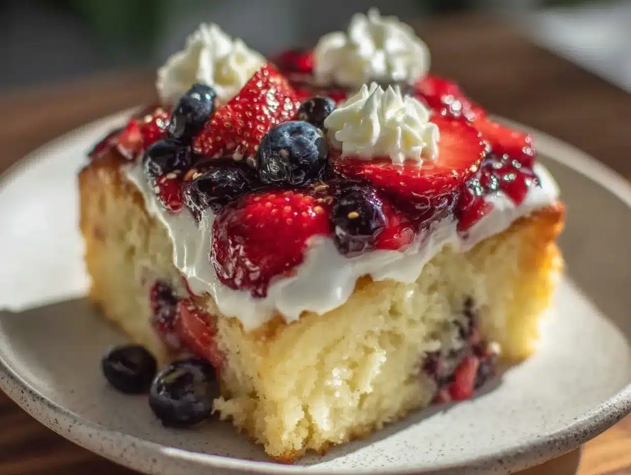 patriotic red white and blue poke cake preparation steps