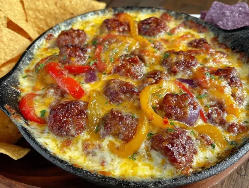 queso fundido with chorizo and peppers - featured image