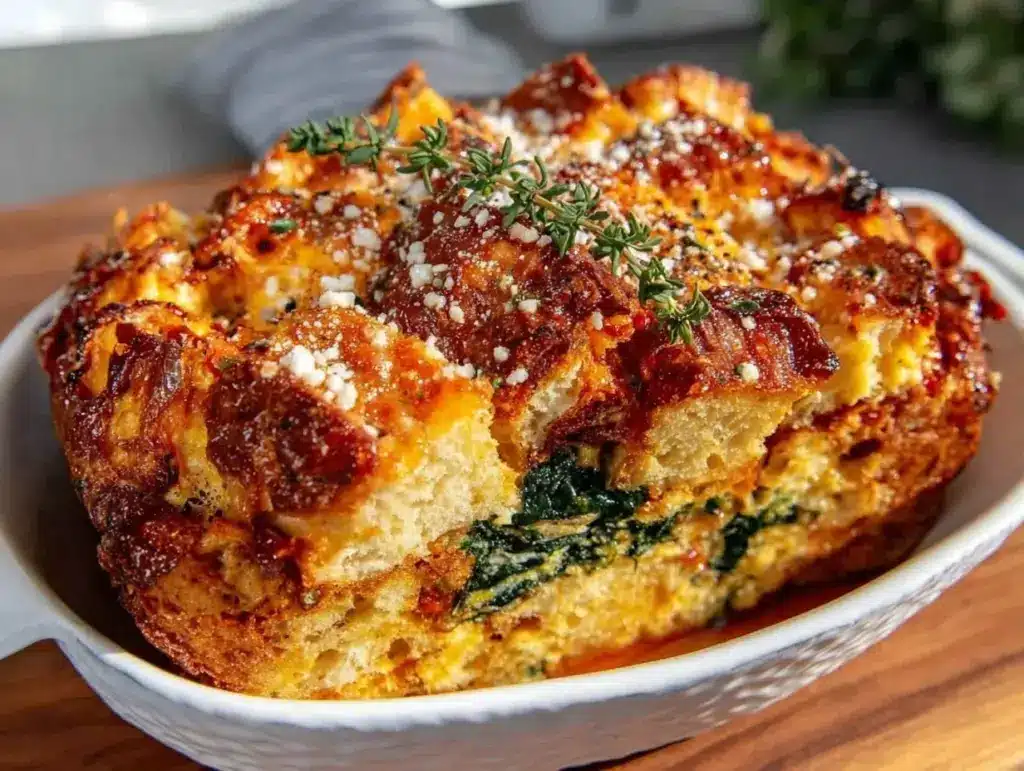 savory spinach sun-dried tomato strata - featured image