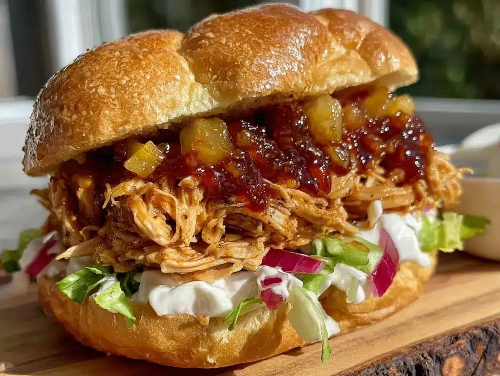 slow cooker Hawaiian BBQ chicken sandwiches - featured image