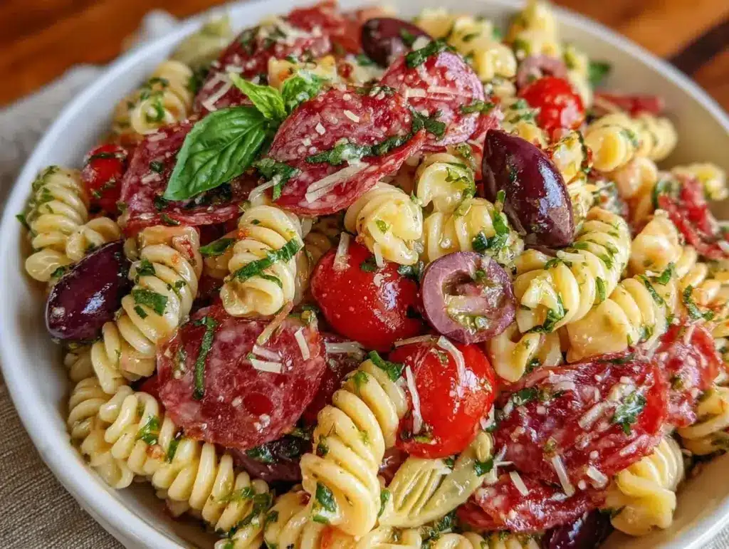 spicy italian antipasto pasta salad - featured image