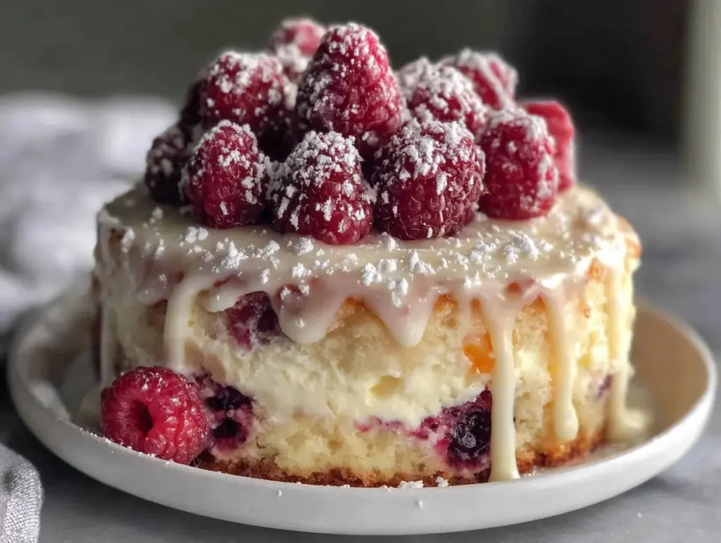 white chocolate raspberry mousse cake - featured image