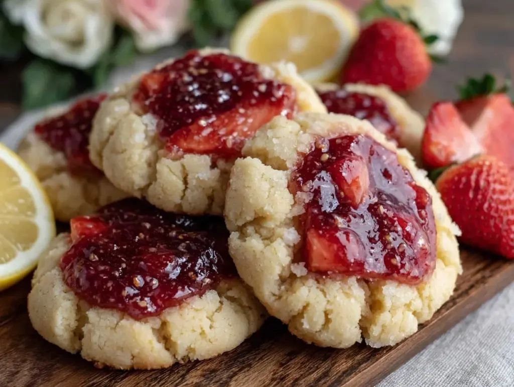 zesty strawberry lemonade thumbprint cookies - featured image