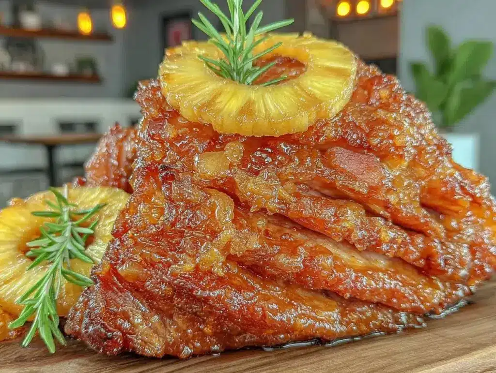 brown sugar pineapple glazed ham for two - featured image