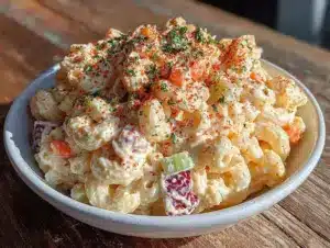 classic creamy old-fashioned macaroni salad recipe - featured image