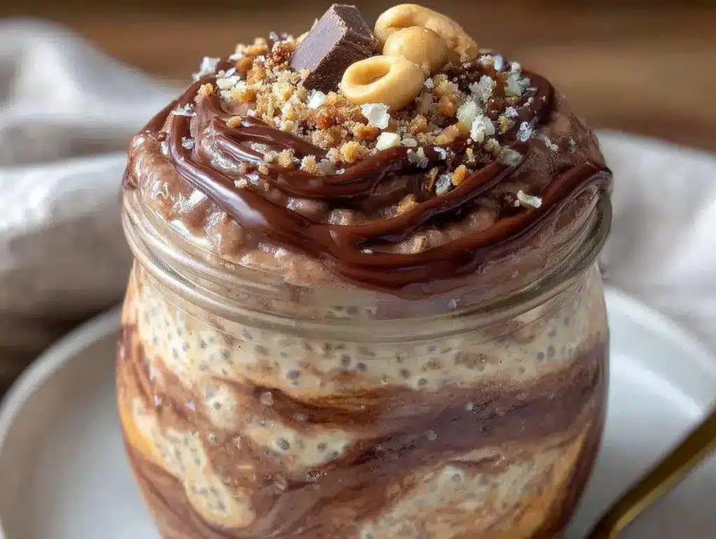 creamy chocolate peanut butter overnight oats - featured image