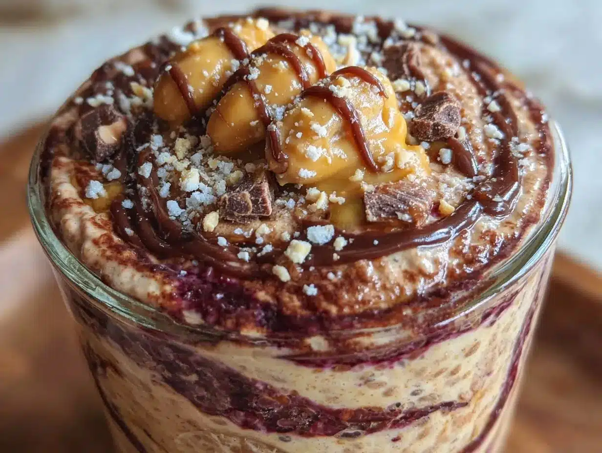 creamy chocolate peanut butter overnight oats preparation steps
