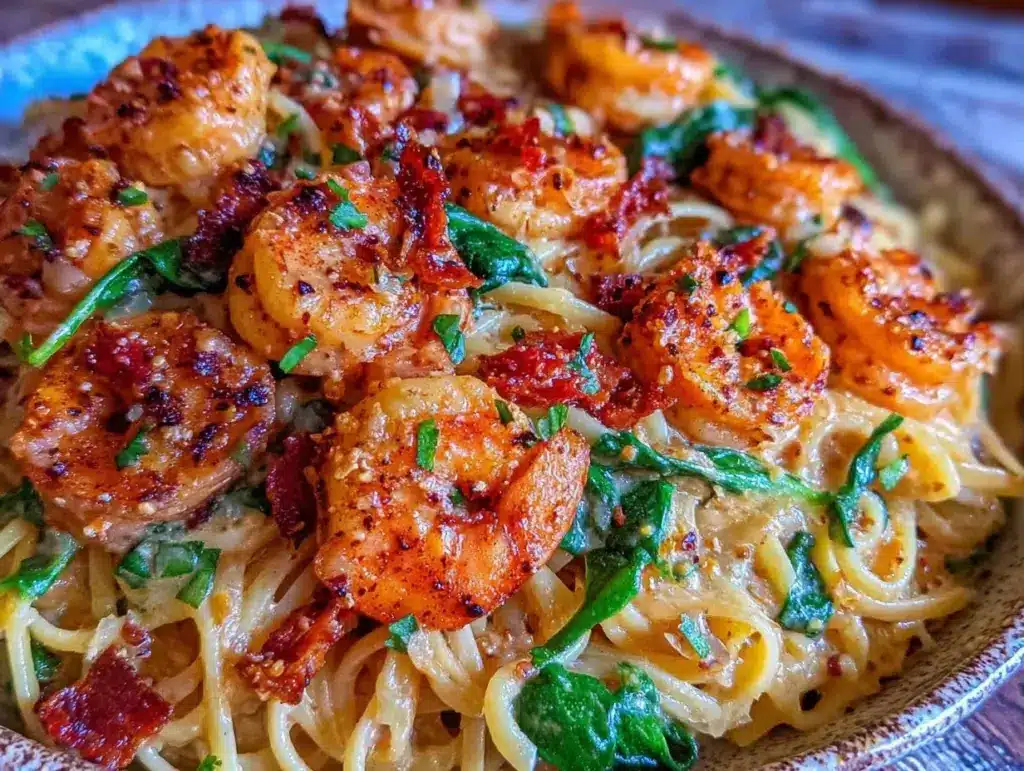 creamy garlic butter tuscan shrimp pasta - featured image