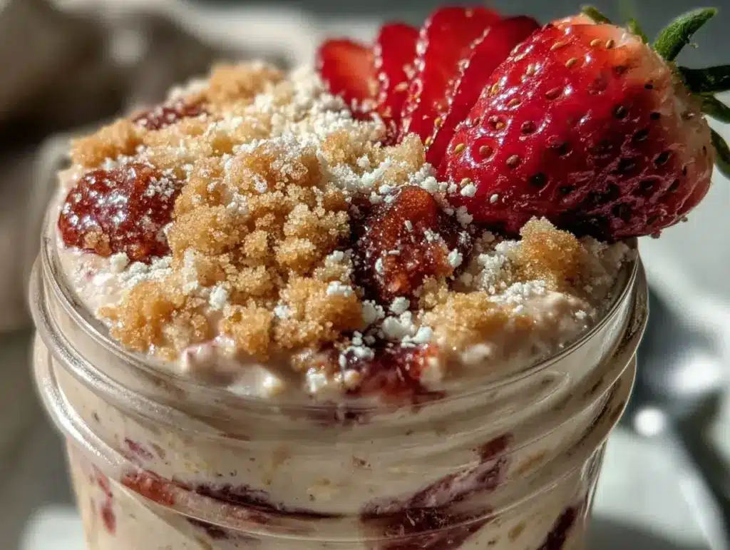 creamy strawberry cheesecake overnight oats - featured image