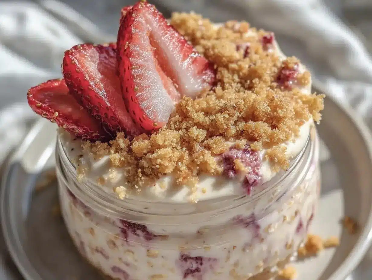 creamy strawberry cheesecake overnight oats preparation steps