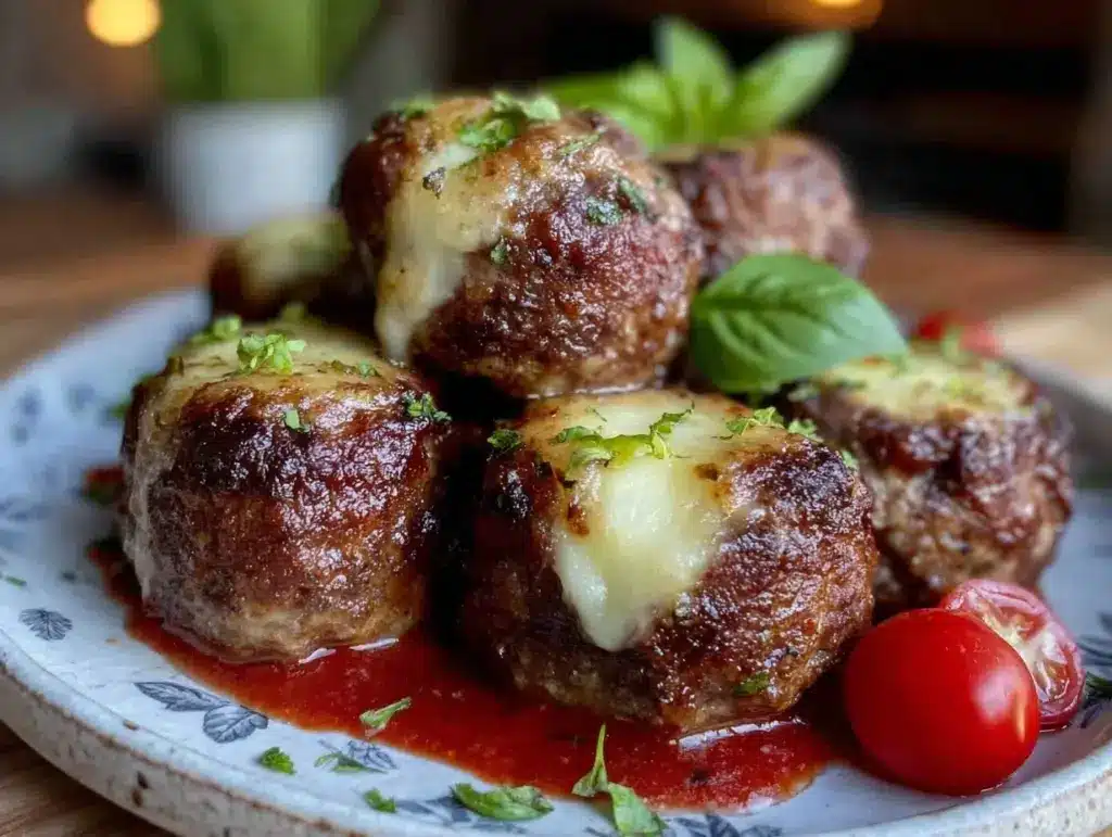 crispy air fryer mozzarella stuffed meatballs - featured image