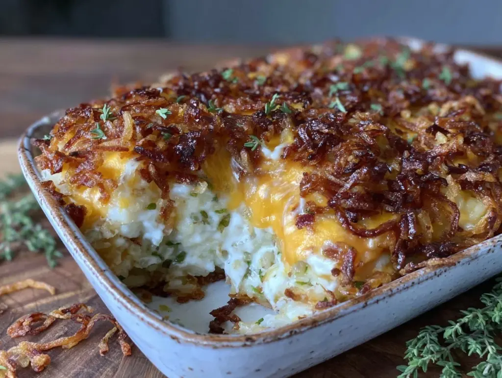 crispy cheesy hash brown casserole - featured image