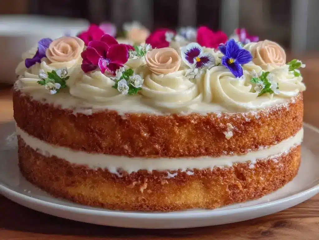 floral buttercream layer cake - featured image
