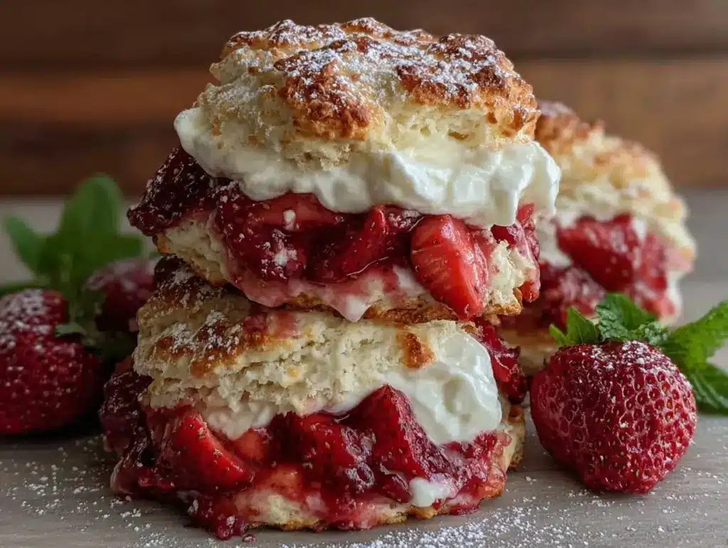 fluffy homemade strawberry shortcake biscuits - featured image
