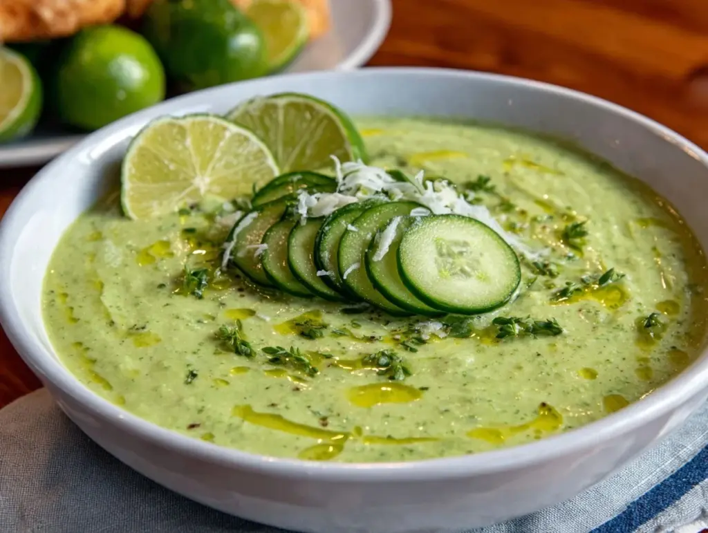 fresh chilled cucumber avocado gazpacho - featured image