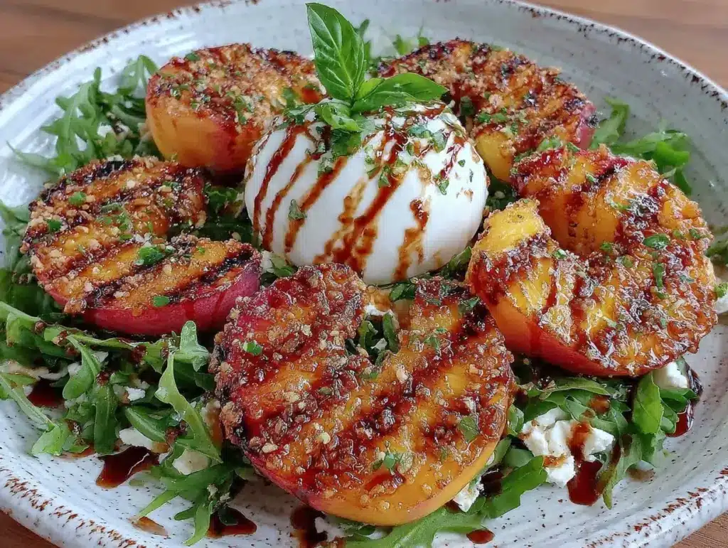 fresh grilled peach and burrata salad - featured image