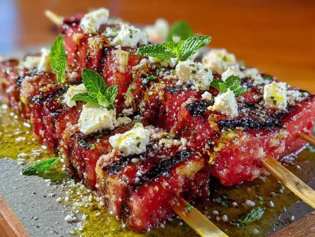 fresh grilled watermelon and feta skewers - featured image