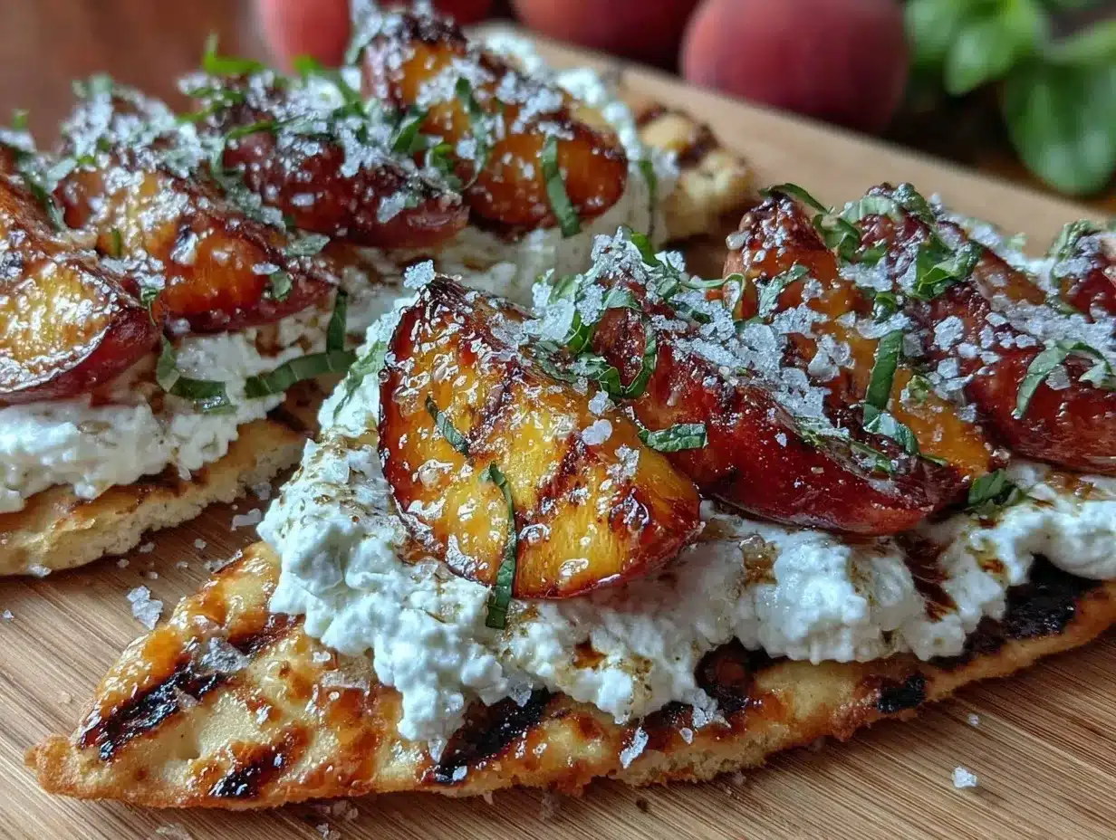 grilled peach and burrata flatbread preparation steps