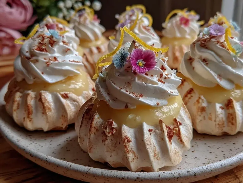 mini lemon curd pavlovas - featured image