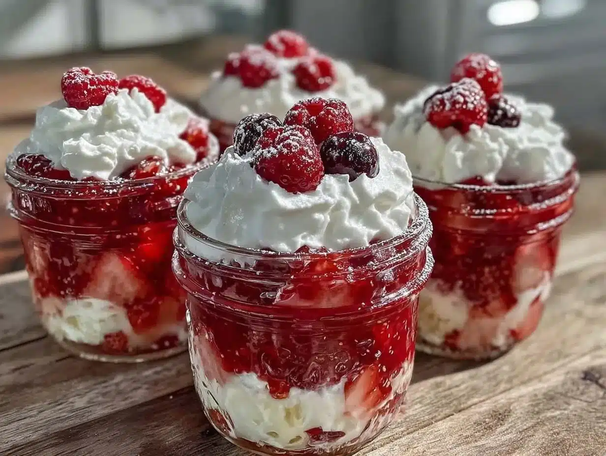 red white and blue berry trifle mason jars preparation steps