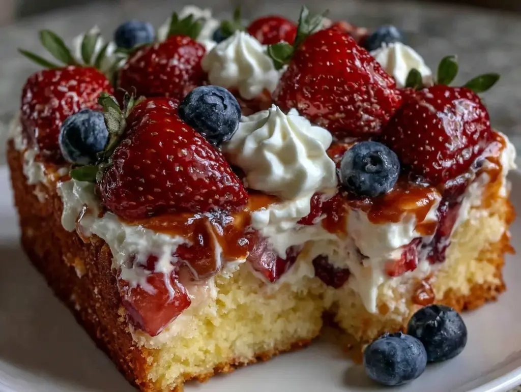 red white and blue poke cake - featured image