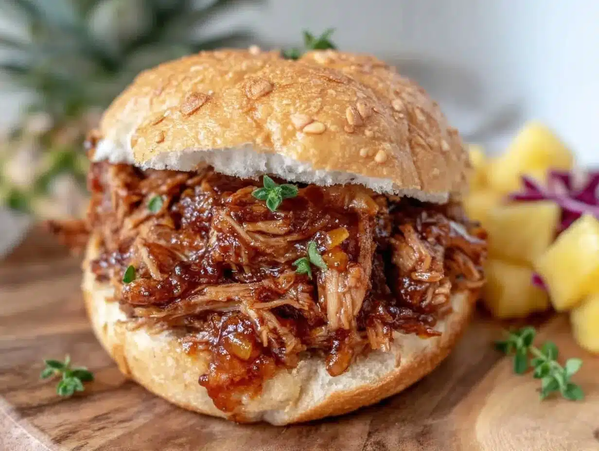slow cooker Hawaiian pulled pork sandwiches preparation steps
