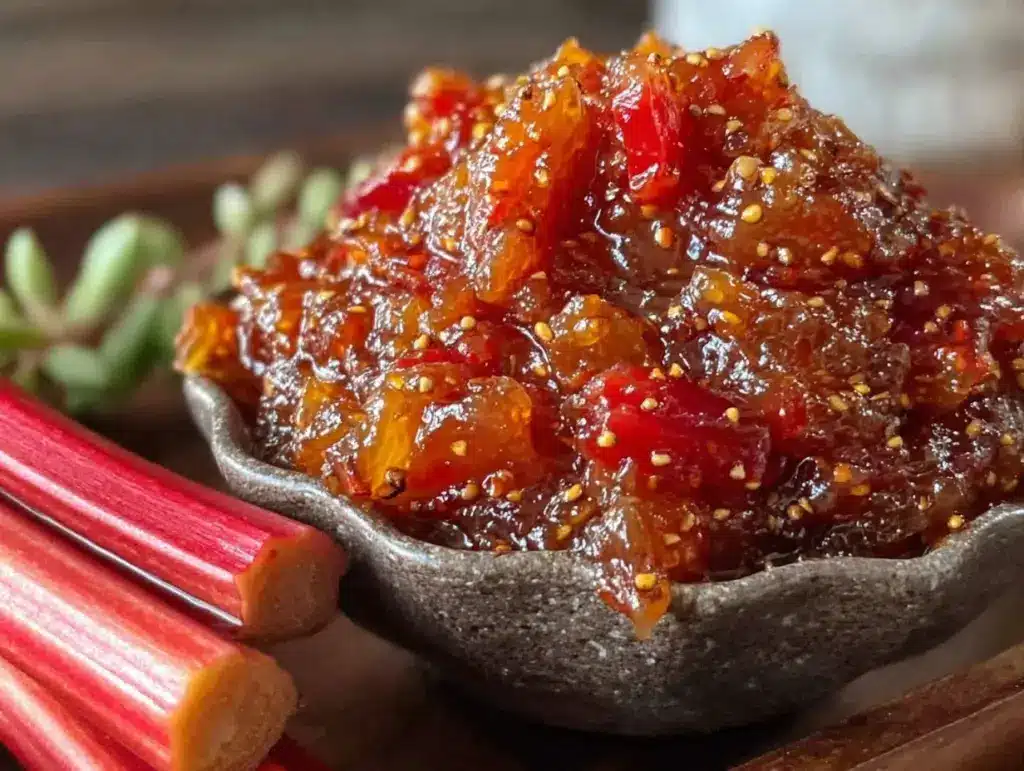 spiced rhubarb chutney - featured image