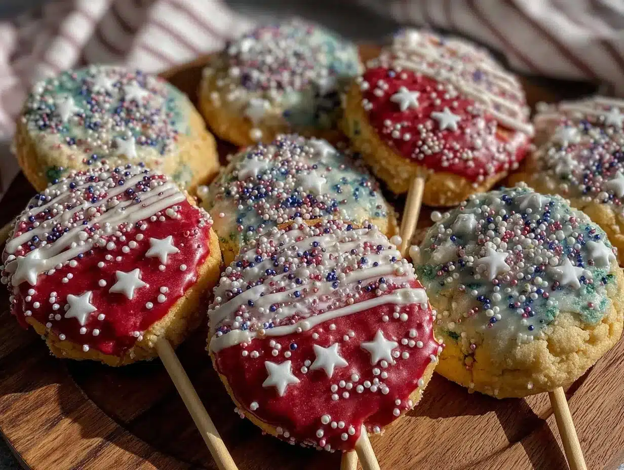 4th of July decorated sugar cookie pops preparation steps