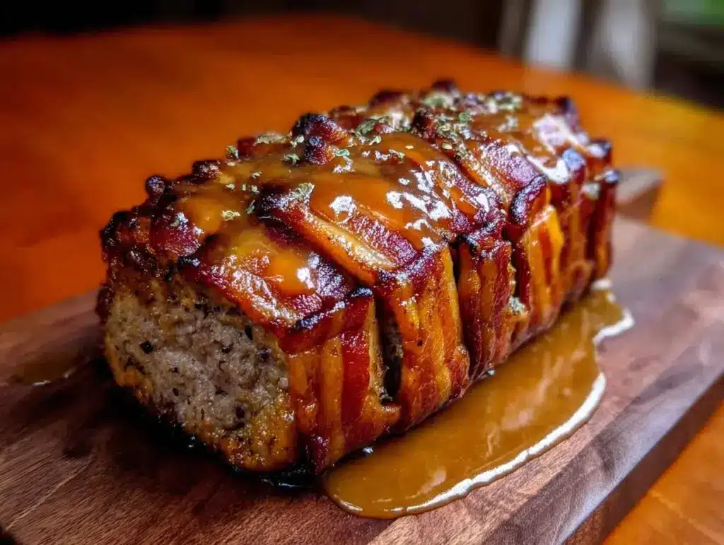 bourbon bbq bacon-wrapped meatloaf - featured image