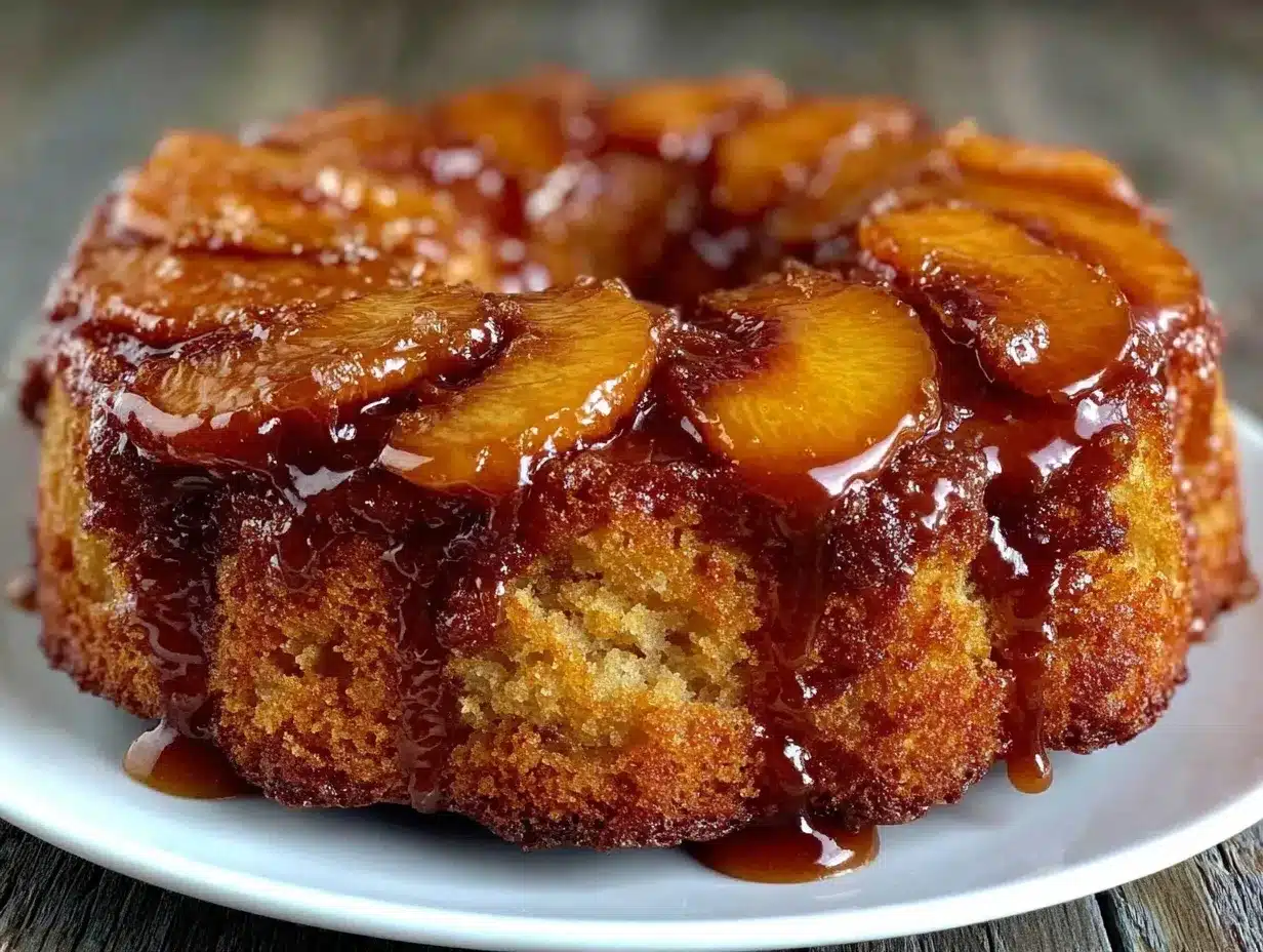 caramelized peach upside down bundt cake preparation steps