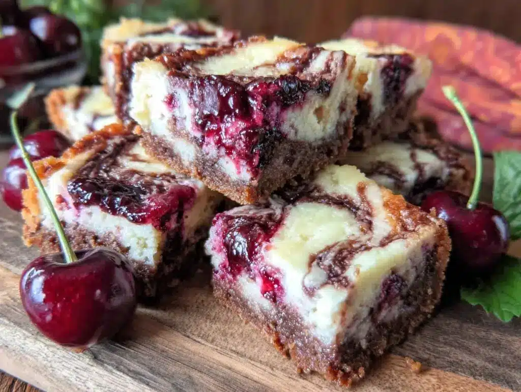 cherry compote cheesecake swirl bars - featured image