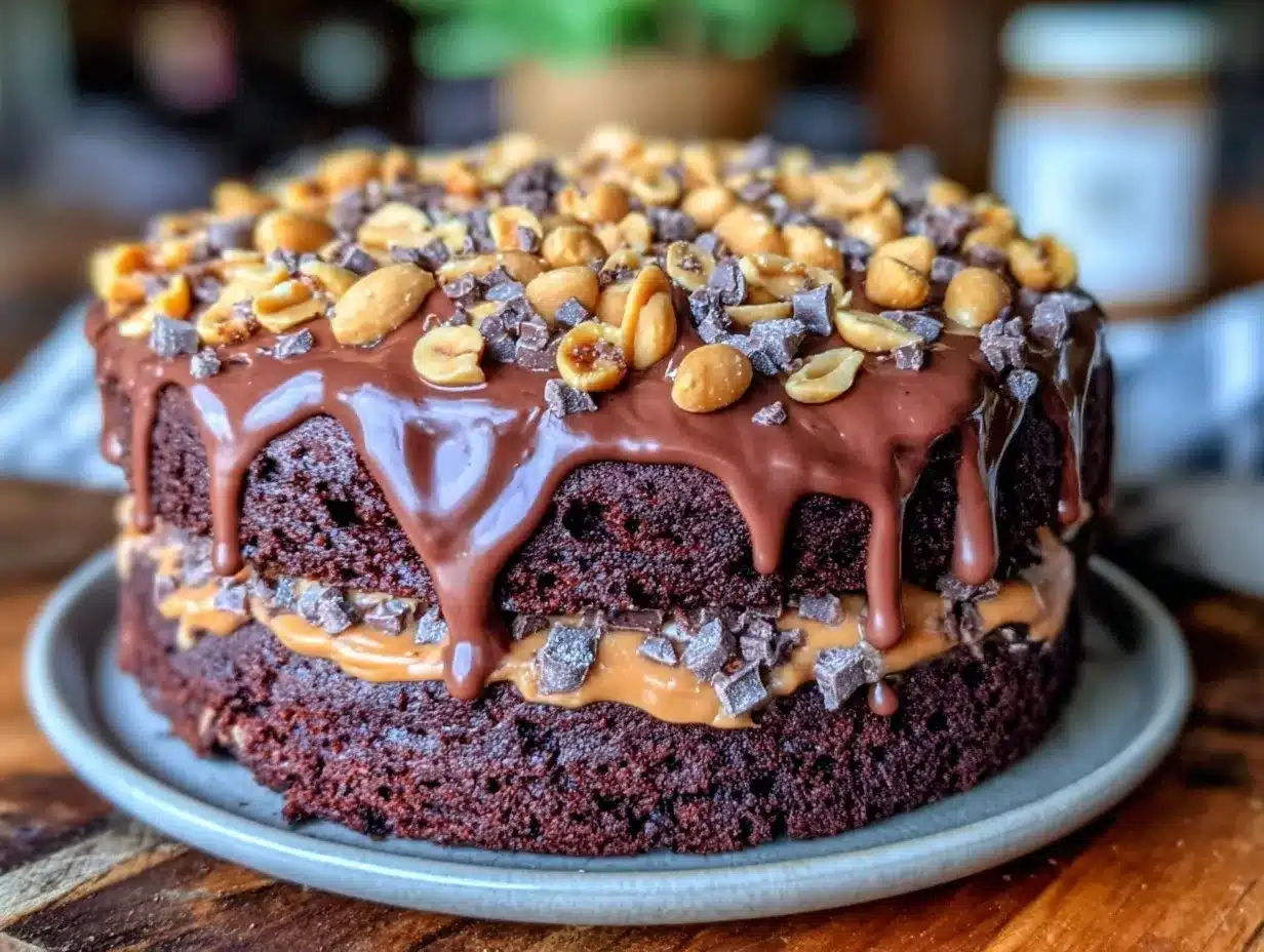 chocolate peanut butter drip cake preparation steps