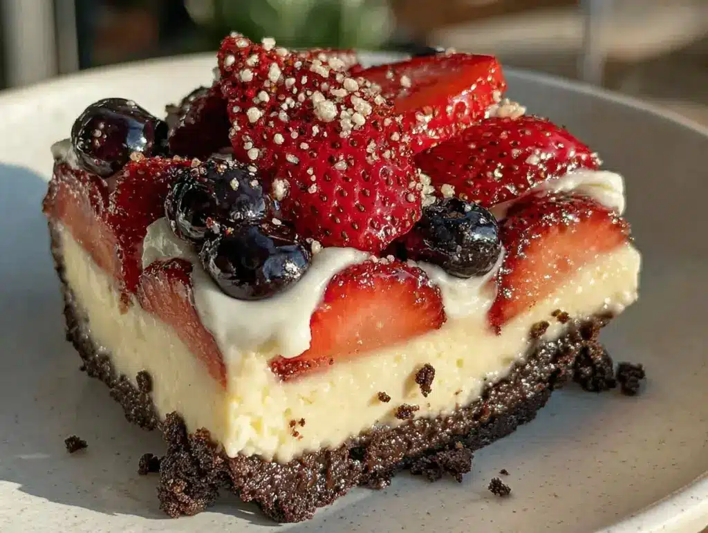 creamy no-bake berry flag cheesecake - featured image