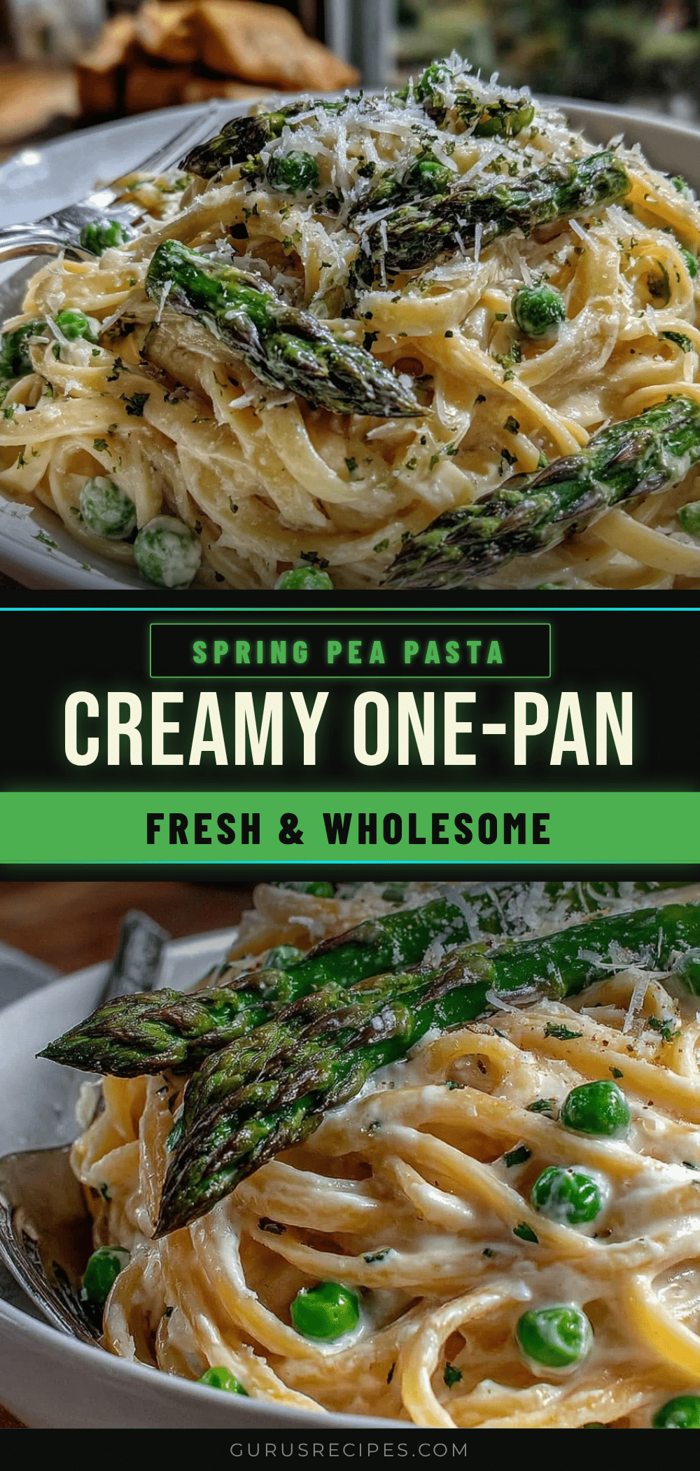 creamy one-pan spring pea and asparagus pasta recipe
