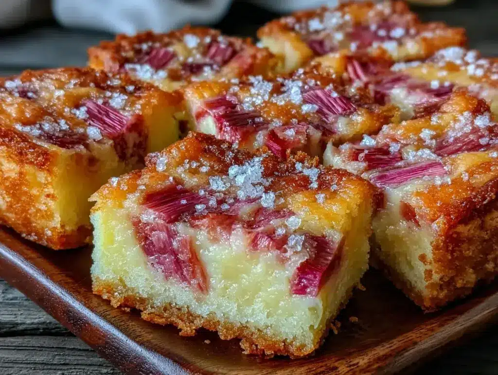 creamy rhubarb custard bars - featured image